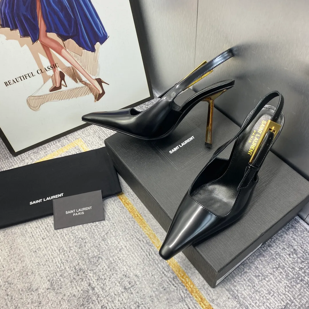 👟👟Ex-factory price 660👟👟 𝐒𝐚𝐢𝐧𝐭 𝐋𝐚𝐮𝐫𝐞𝐧𝐭# Saint Laurent 23F/W small gold bar high heels continue the past high-end and elegant ysl small gold bar heels are really good-looking! Saint Laurent square pointed toe slingback high-heeled shoes. The small gold bar heels really fully highlight the neat and minimalist annual party party. 👟👟factory price. A must-have for arty. Flash sale. So eye-catching. Upper: Customized cow patent leather. Outsole: Genuine leather outsole. Size: 35-40 (40 customized items are not returnable)